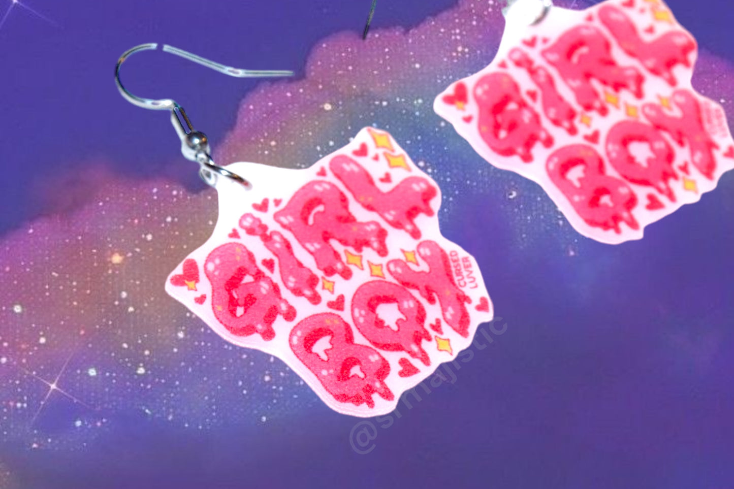 Boy Girl and Girl Boy Pink Bubble Letter Earrings (collaboration with @cursedluver!)