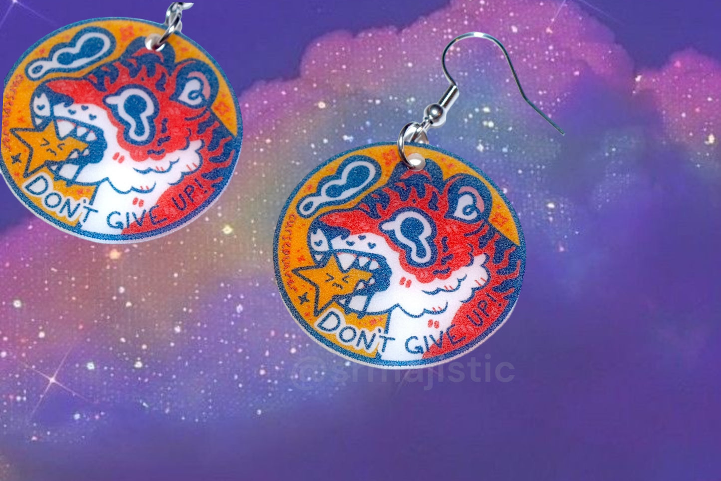 Don’t Give Up Motivational Tiger Earrings (collaboration with @cursedluver!)