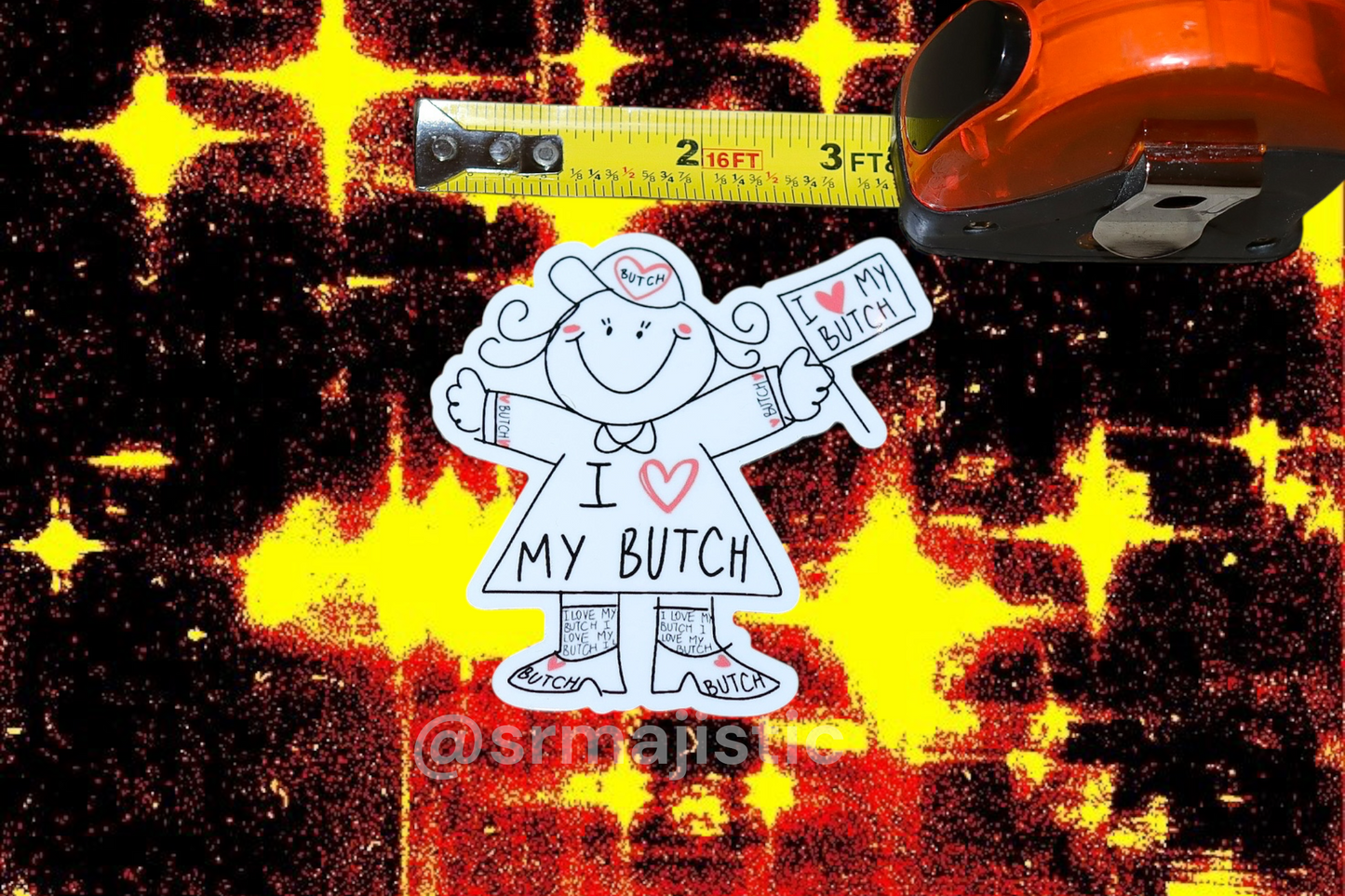 I Love my Butch and Femme Stick Figure Bumper Sticker