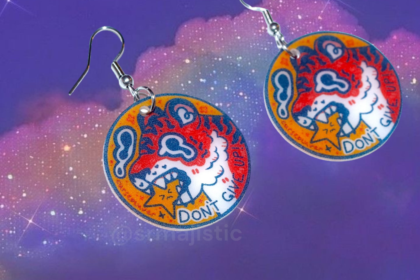 Don’t Give Up Motivational Tiger Earrings (collaboration with @cursedluver!)