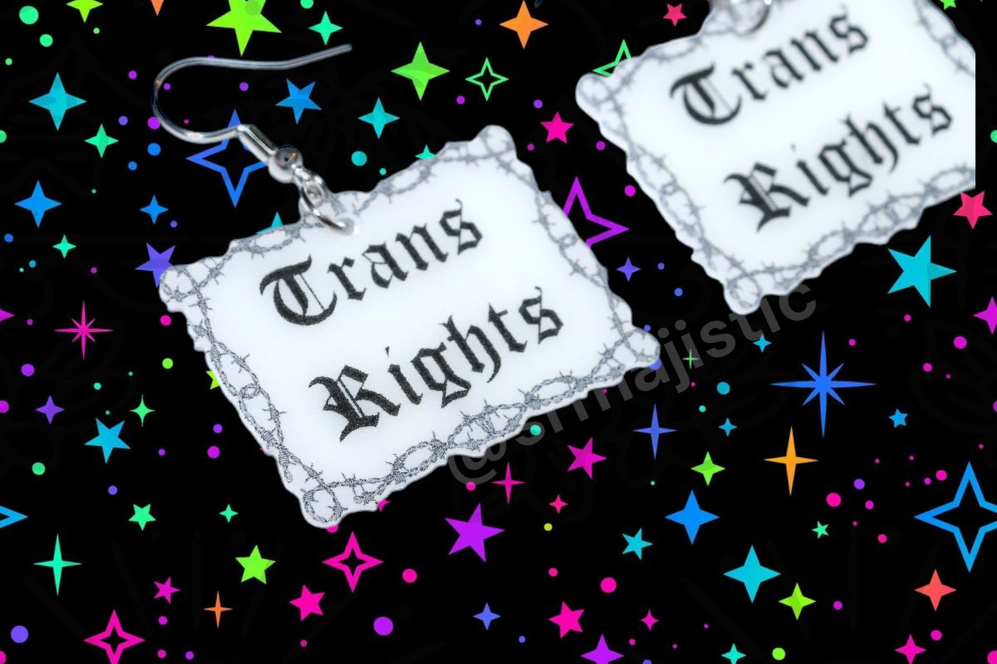 (READY TO SHIP) Barbed Wire Gothic Trans Rights Sign Handmade Earrings!