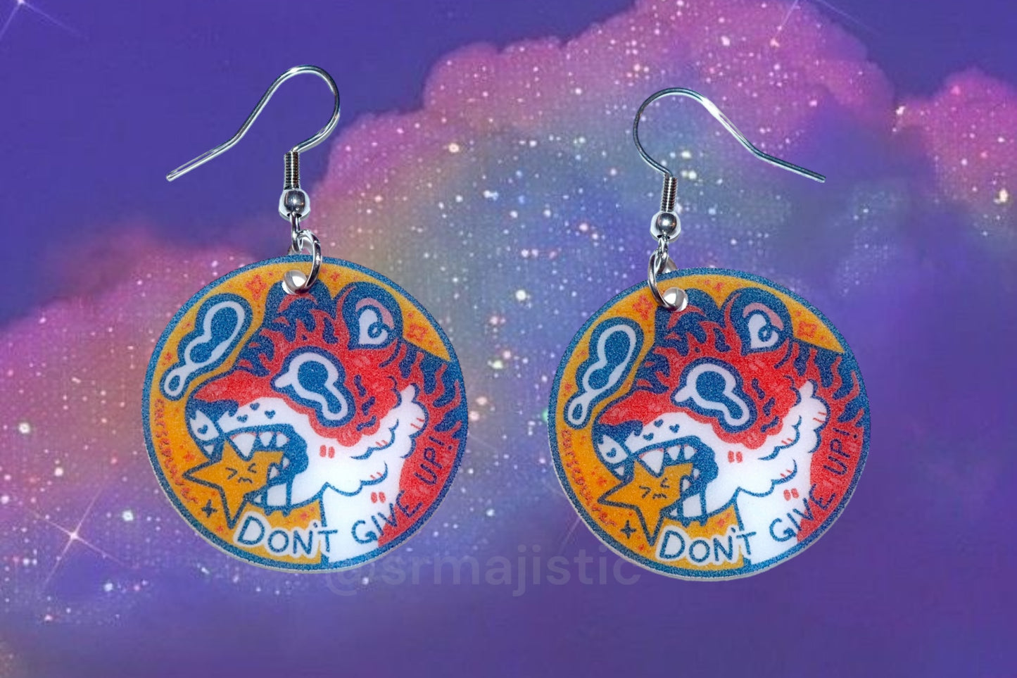 Don’t Give Up Motivational Tiger Earrings (collaboration with @cursedluver!)