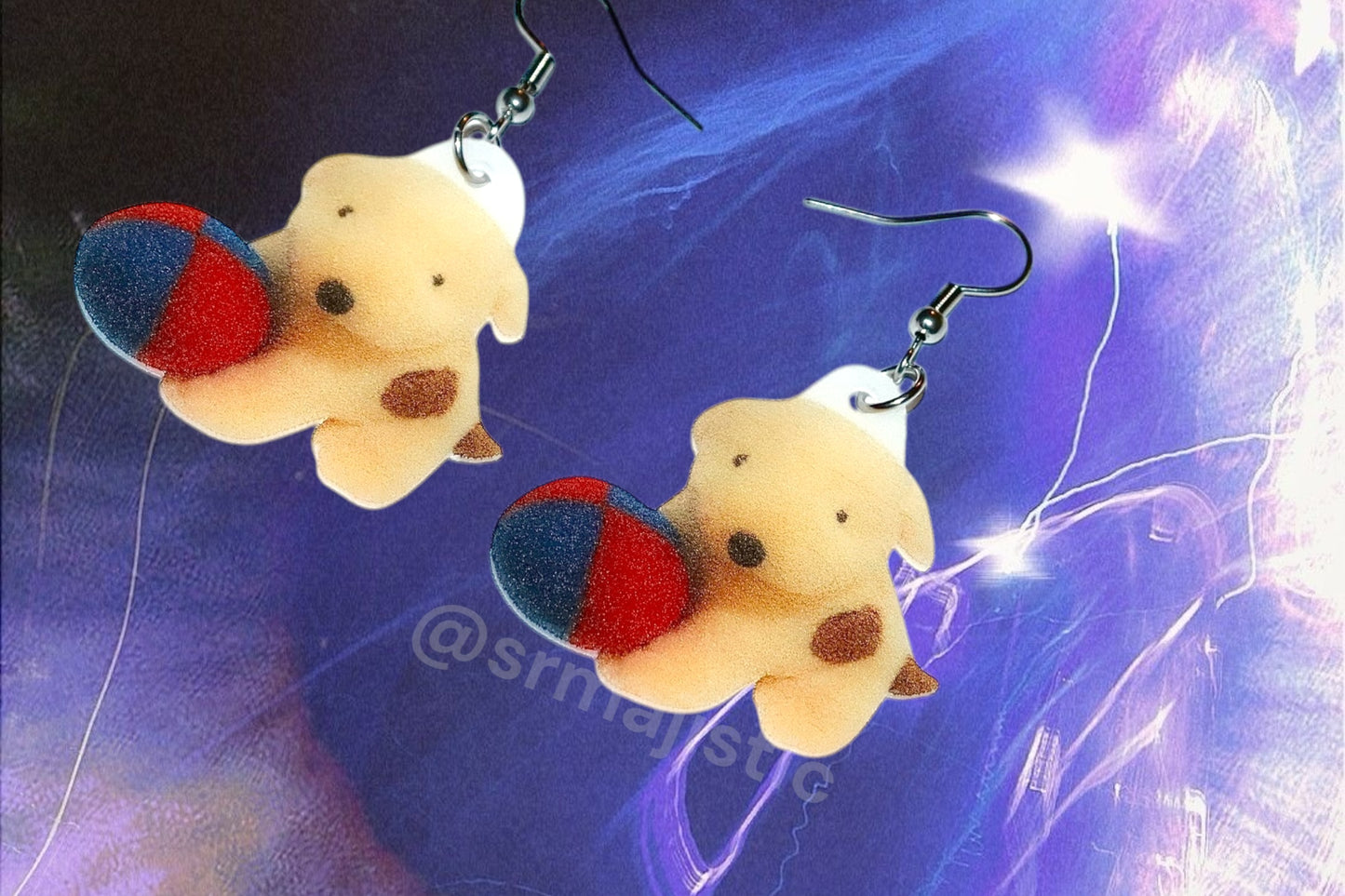 Spot the Dog Playing with Ball Cute Meme Funny Handmade Earrings!