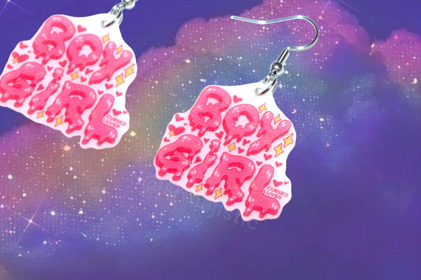 Boy Girl and Girl Boy Pink Bubble Letter Earrings (collaboration with @cursedluver!)