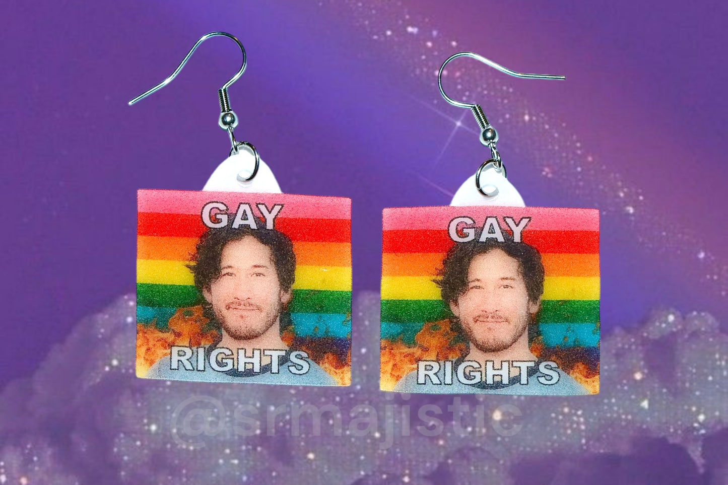 (READY TO SHIP) Markiplier Flaming Pride Flag Handmade Earrings!