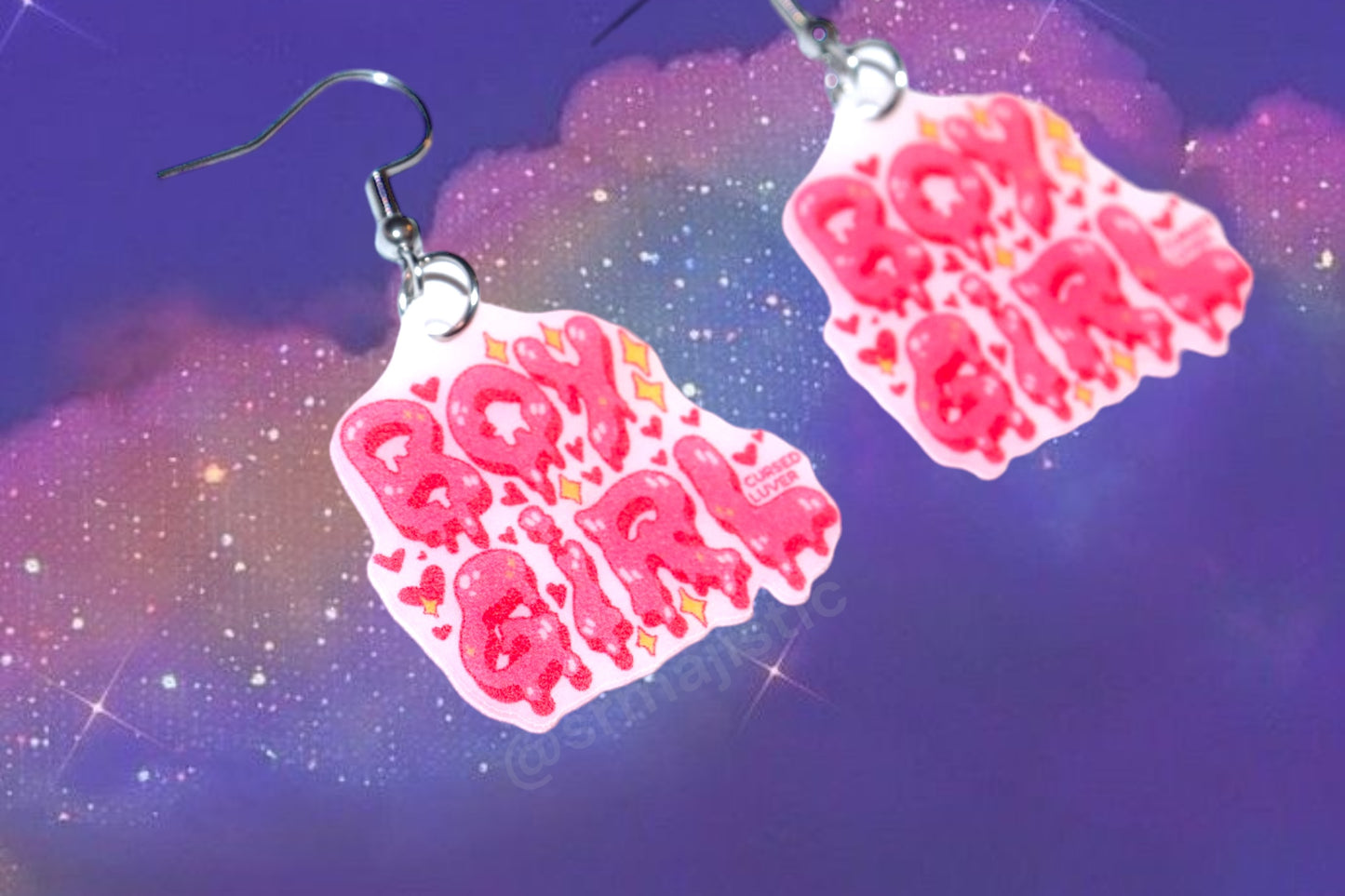 Boy Girl and Girl Boy Pink Bubble Letter Earrings (collaboration with @cursedluver!)