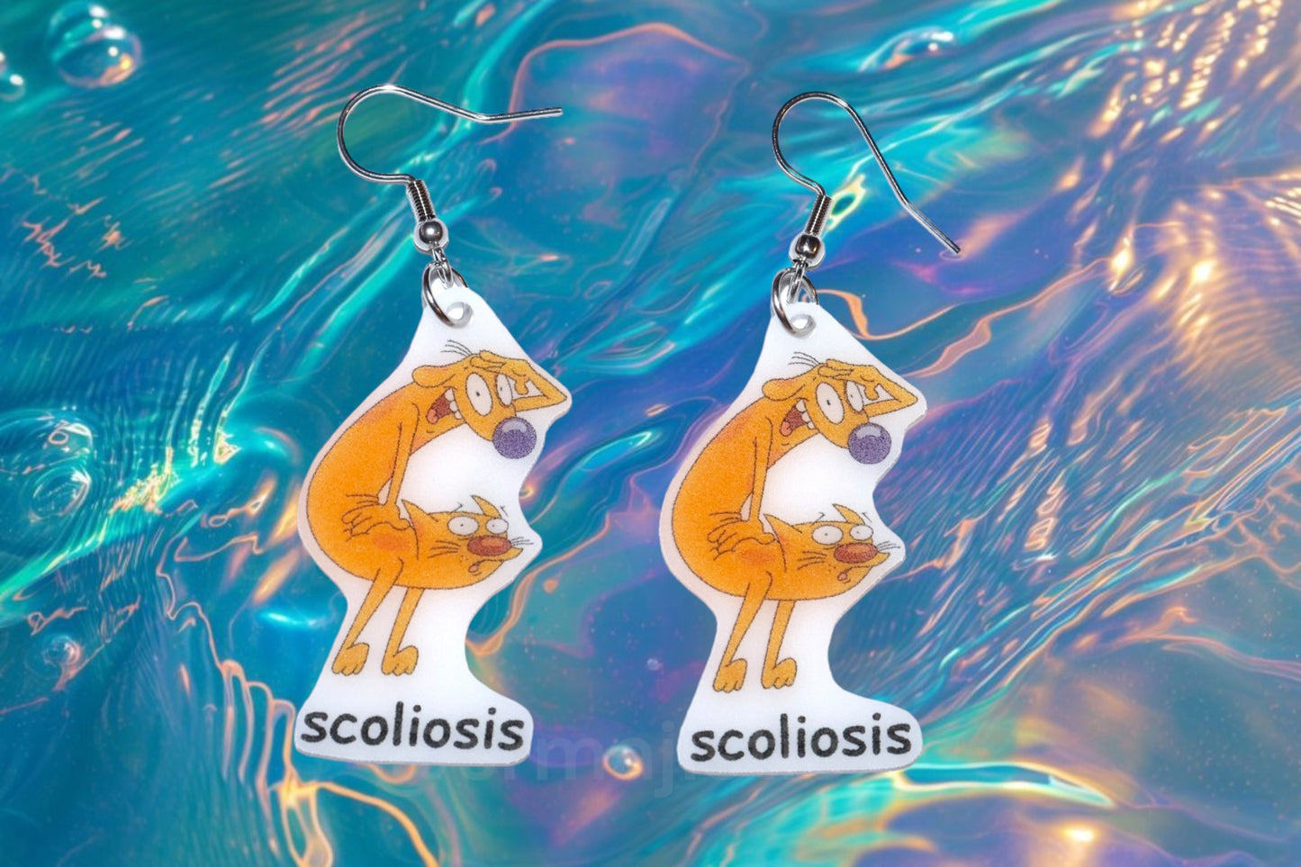 Catdog Scoliosis Meme Handmade Earrings!