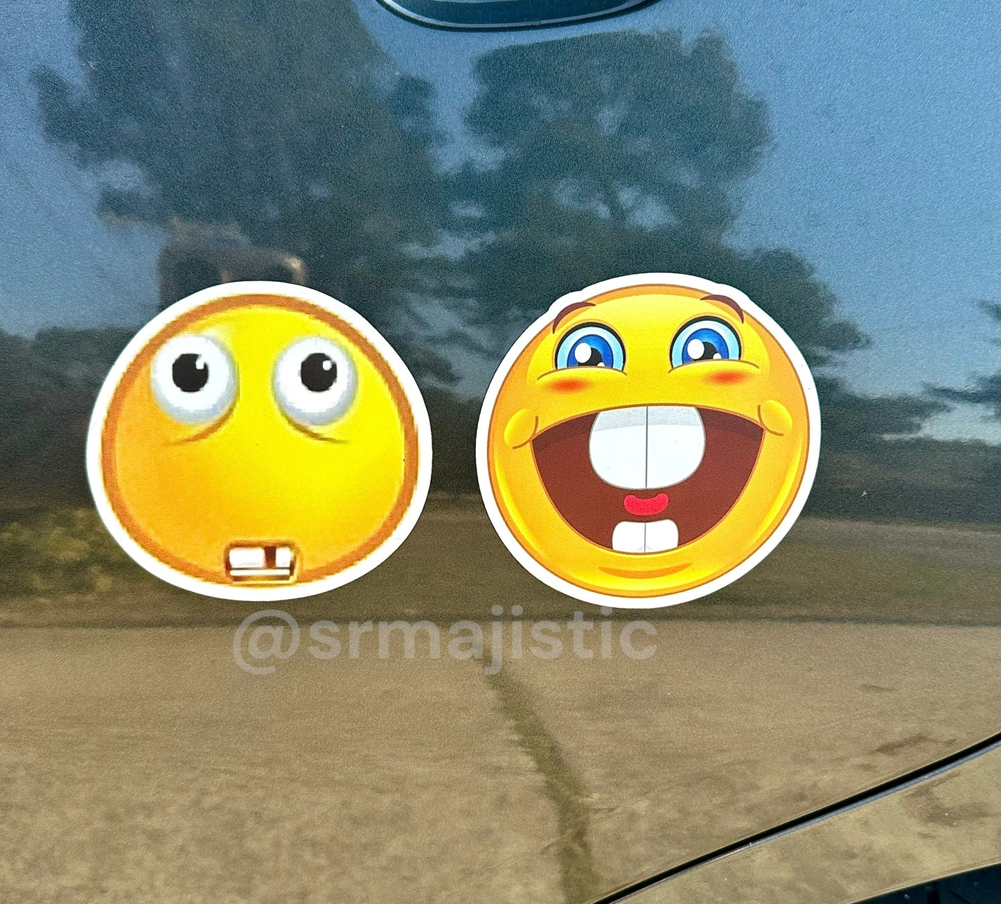 Buck Tooth Happy and Sad Emoji Meme Car Magnets