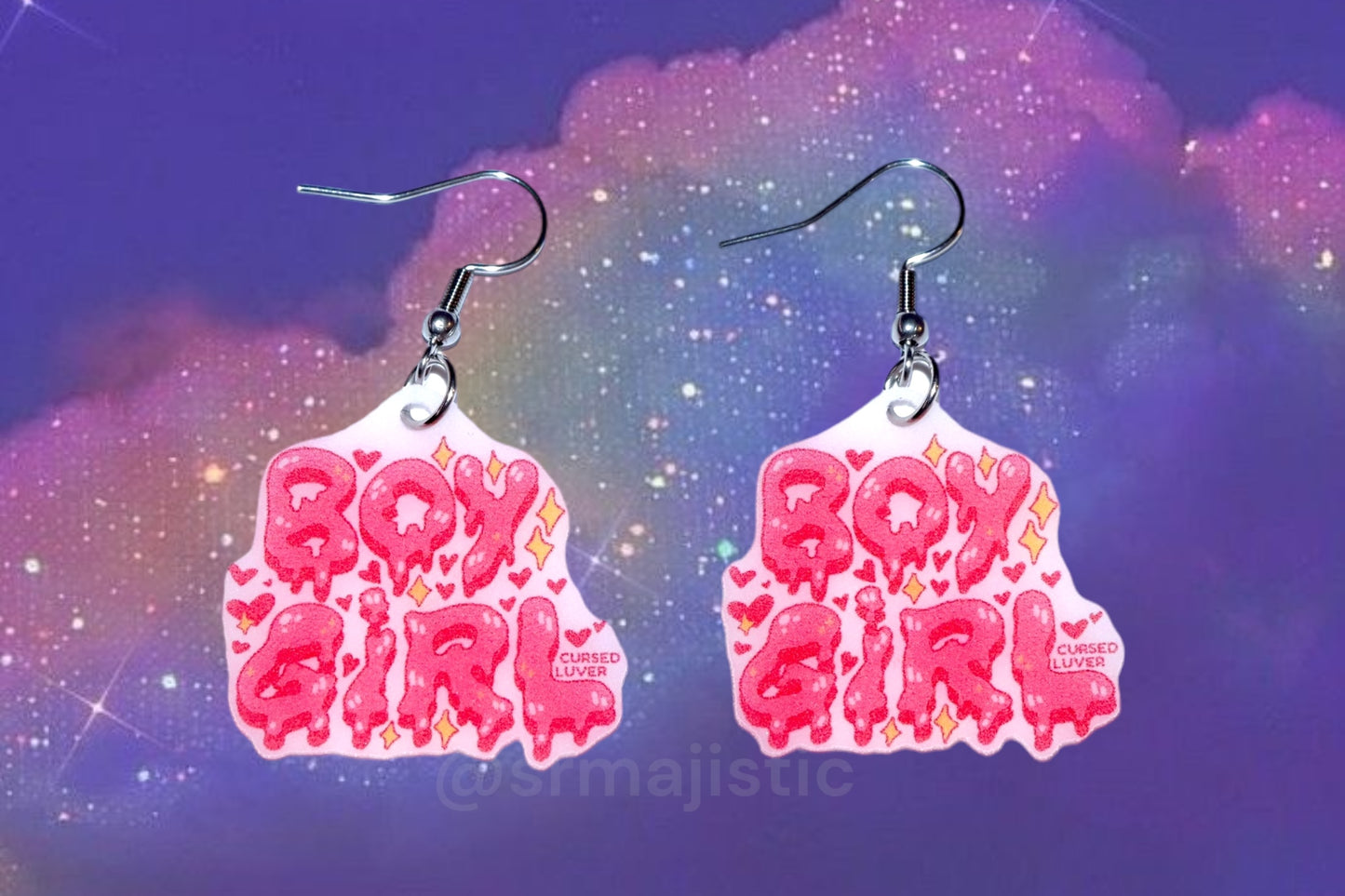Boy Girl and Girl Boy Pink Bubble Letter Earrings (collaboration with @cursedluver!)