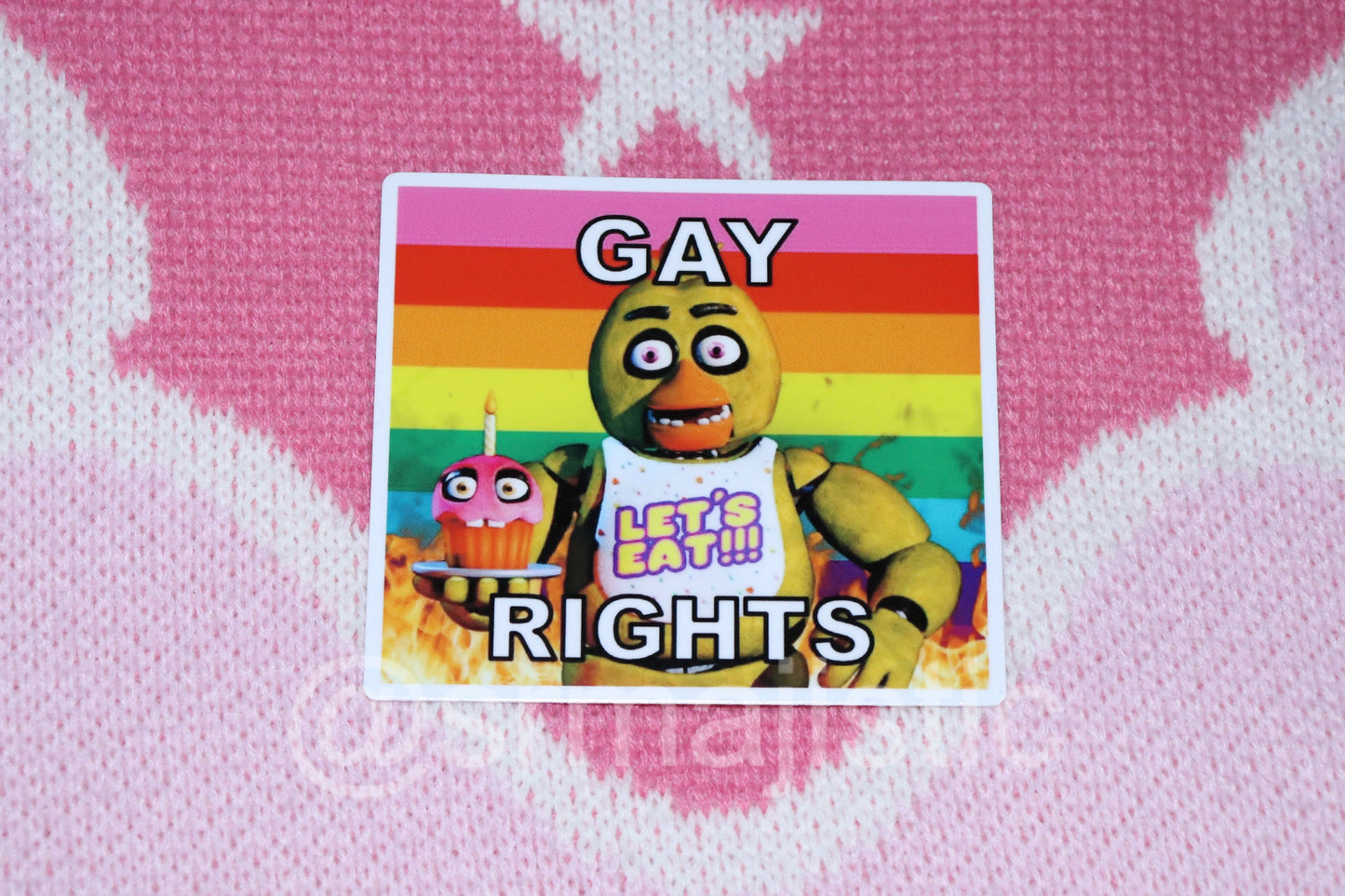 Bumper Stickers of Chica from Five Nights at Freddy’s Flaming Pride Flags