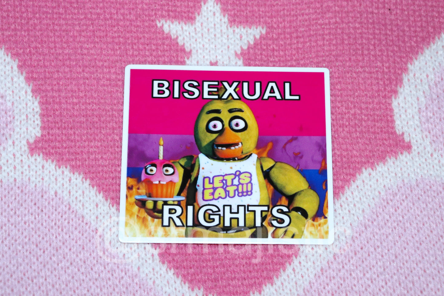 Bumper Stickers of Chica from Five Nights at Freddy’s Flaming Pride Flags
