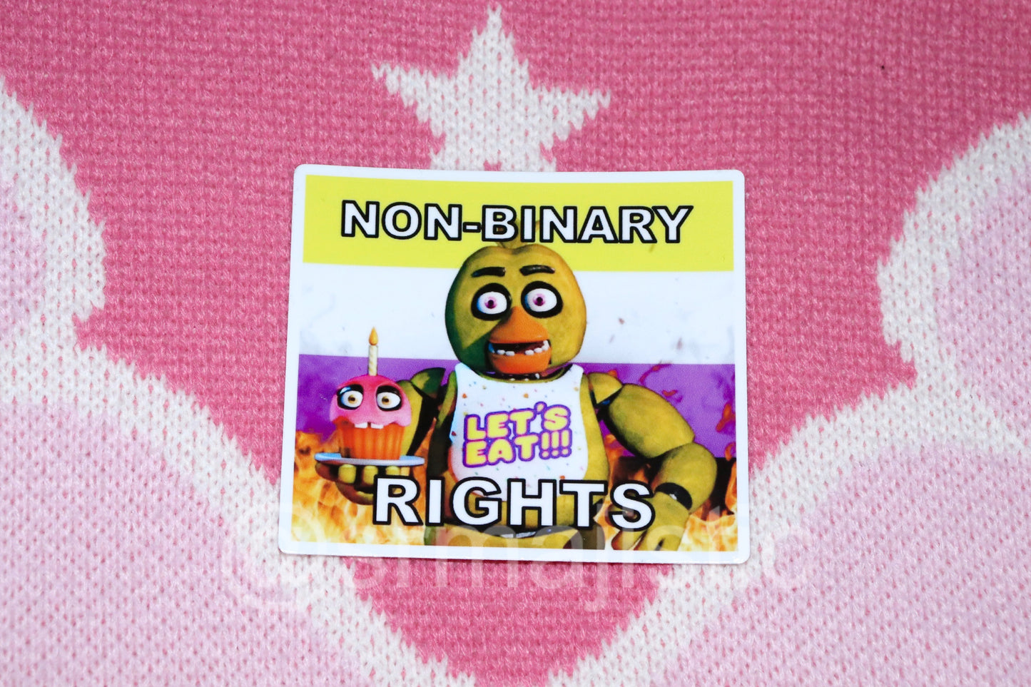 Bumper Stickers of Chica from Five Nights at Freddy’s Flaming Pride Flags