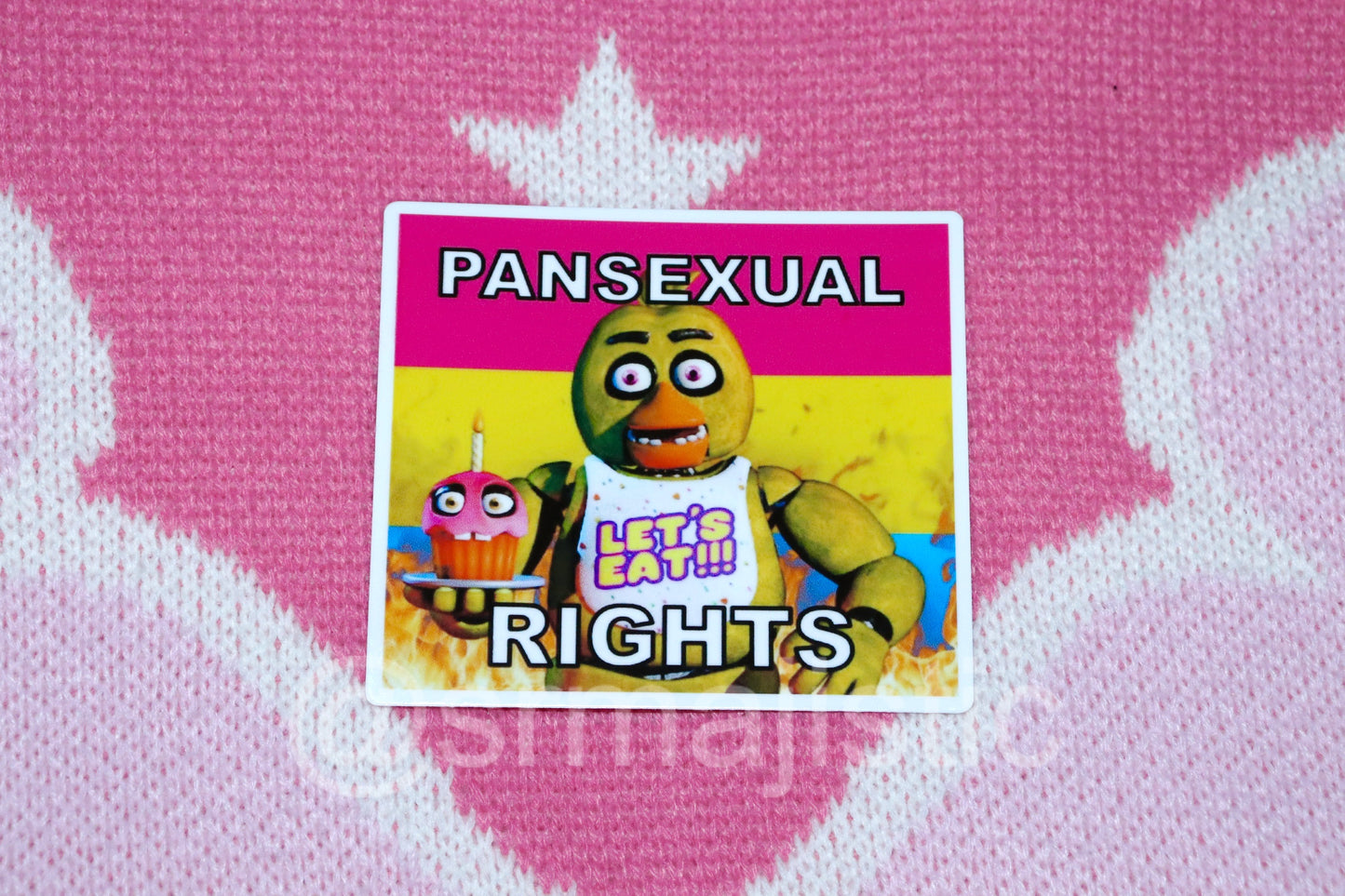 Bumper Stickers of Chica from Five Nights at Freddy’s Flaming Pride Flags