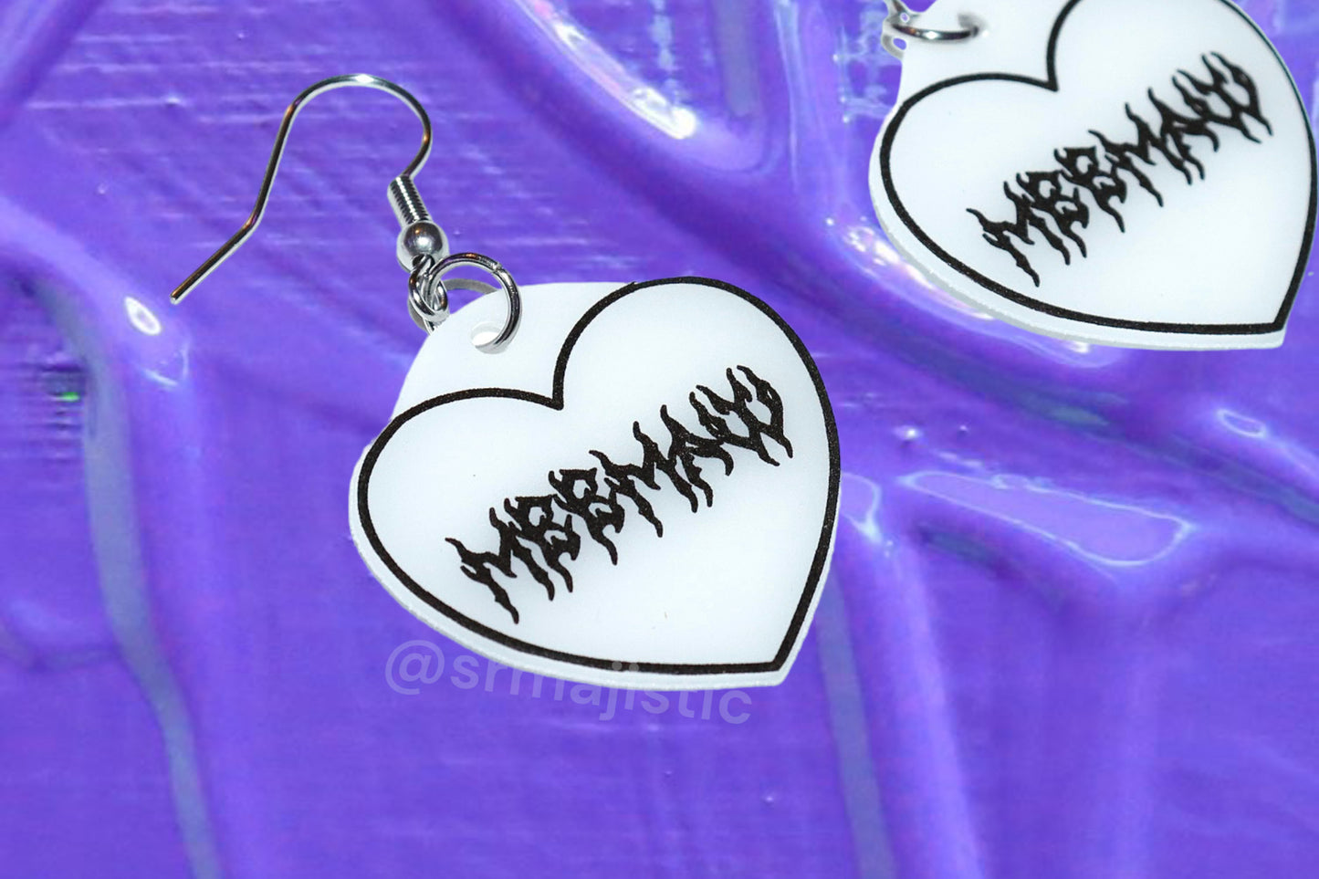 Stylized Meemaw Metal Font Heart Handmade Earrings!
