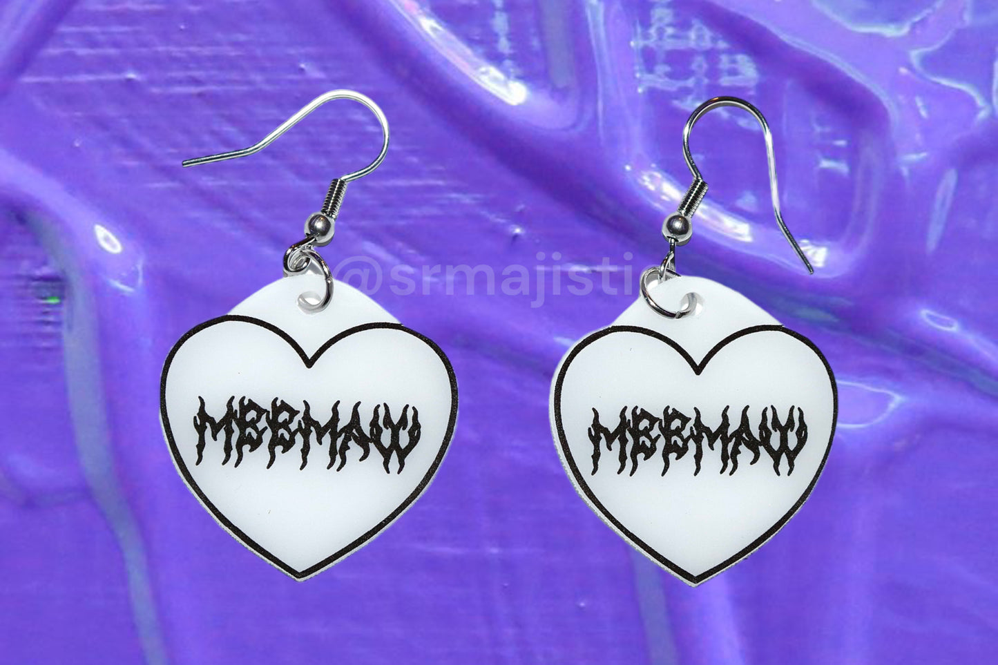 Stylized Meemaw Metal Font Heart Handmade Earrings!