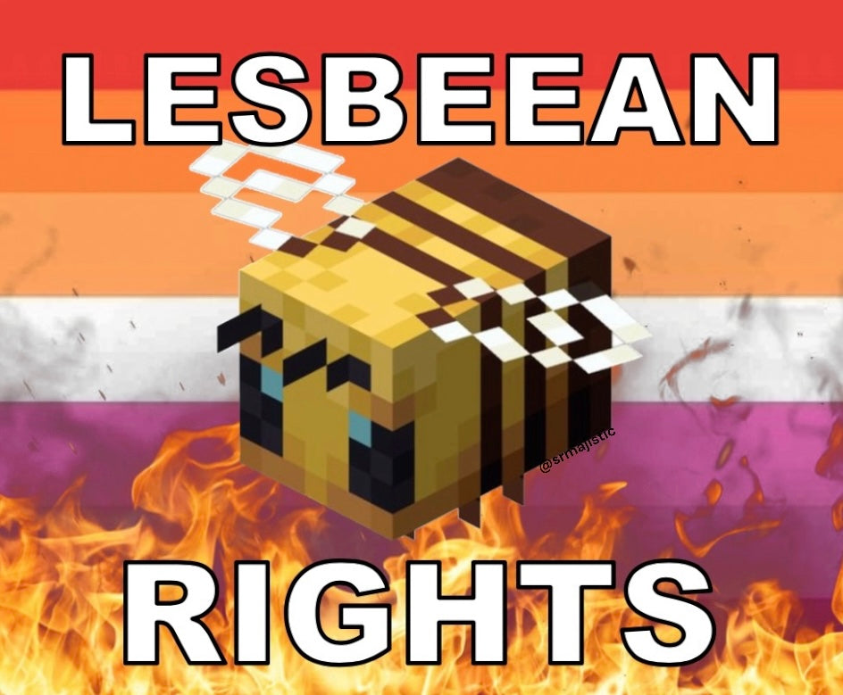 Bumper Sticker of Lesbeean Minecraft Bee Meme Flaming Pride Flag
