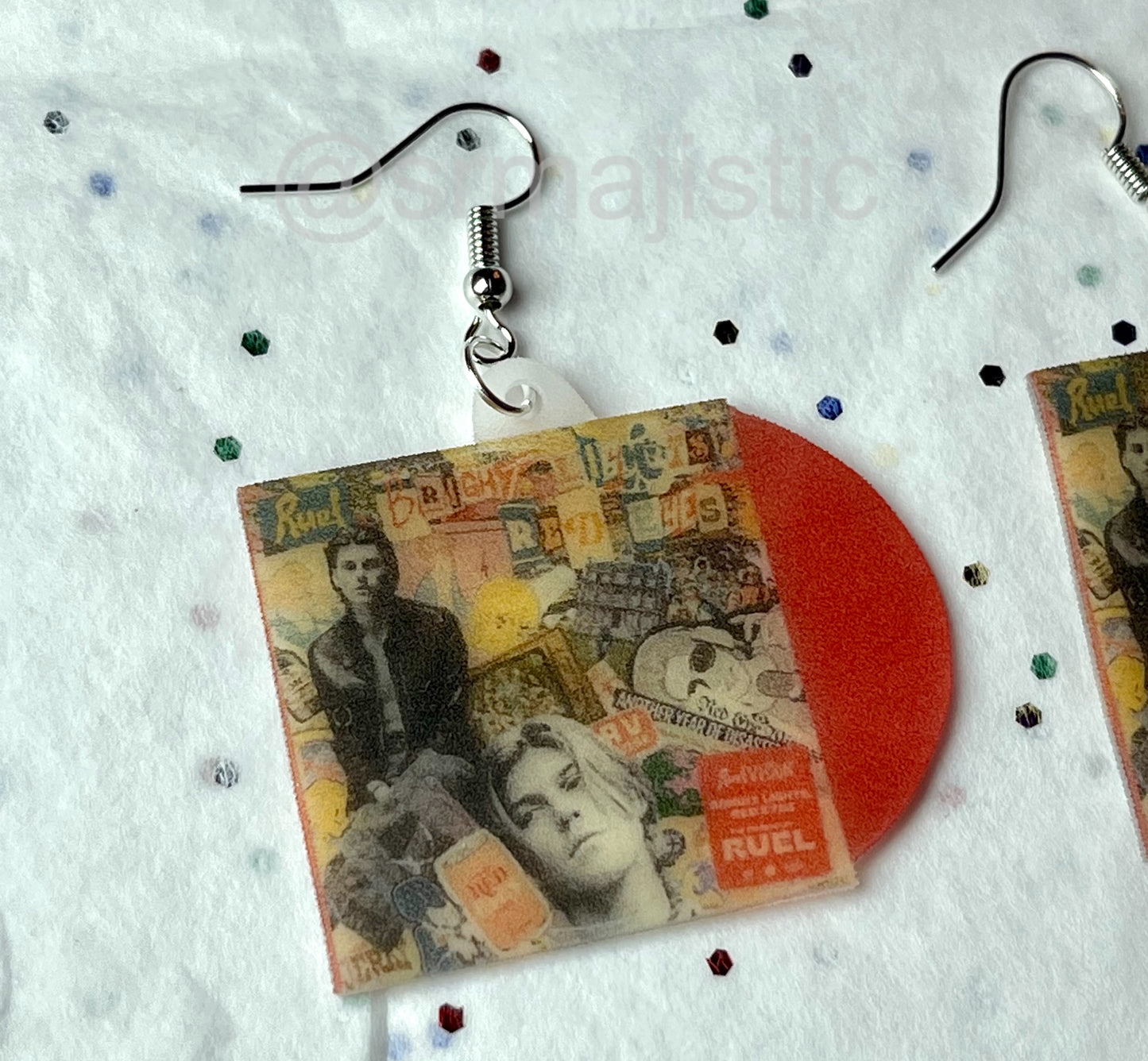 Ruel Bright Lights, Red Eyes Vinyl Album Handmade Earrings!
