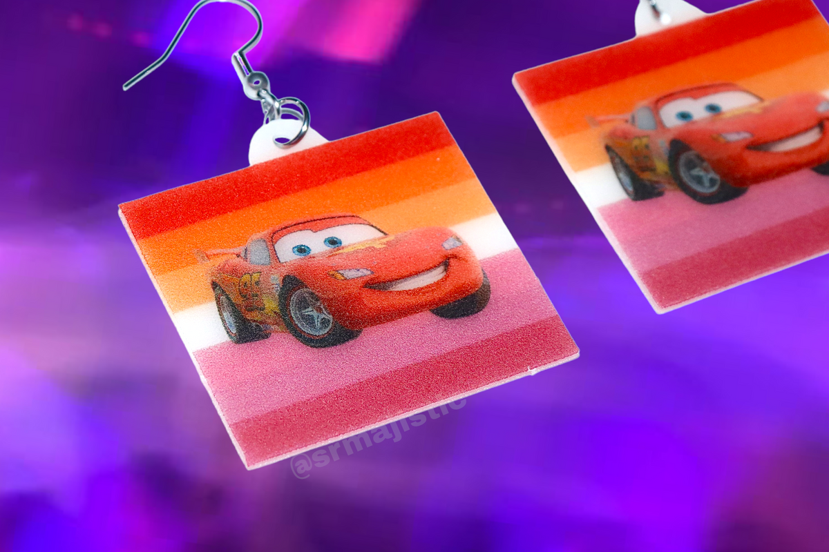 Lesbian Flag Lightning McQueen Cute Character Handmade Earrings