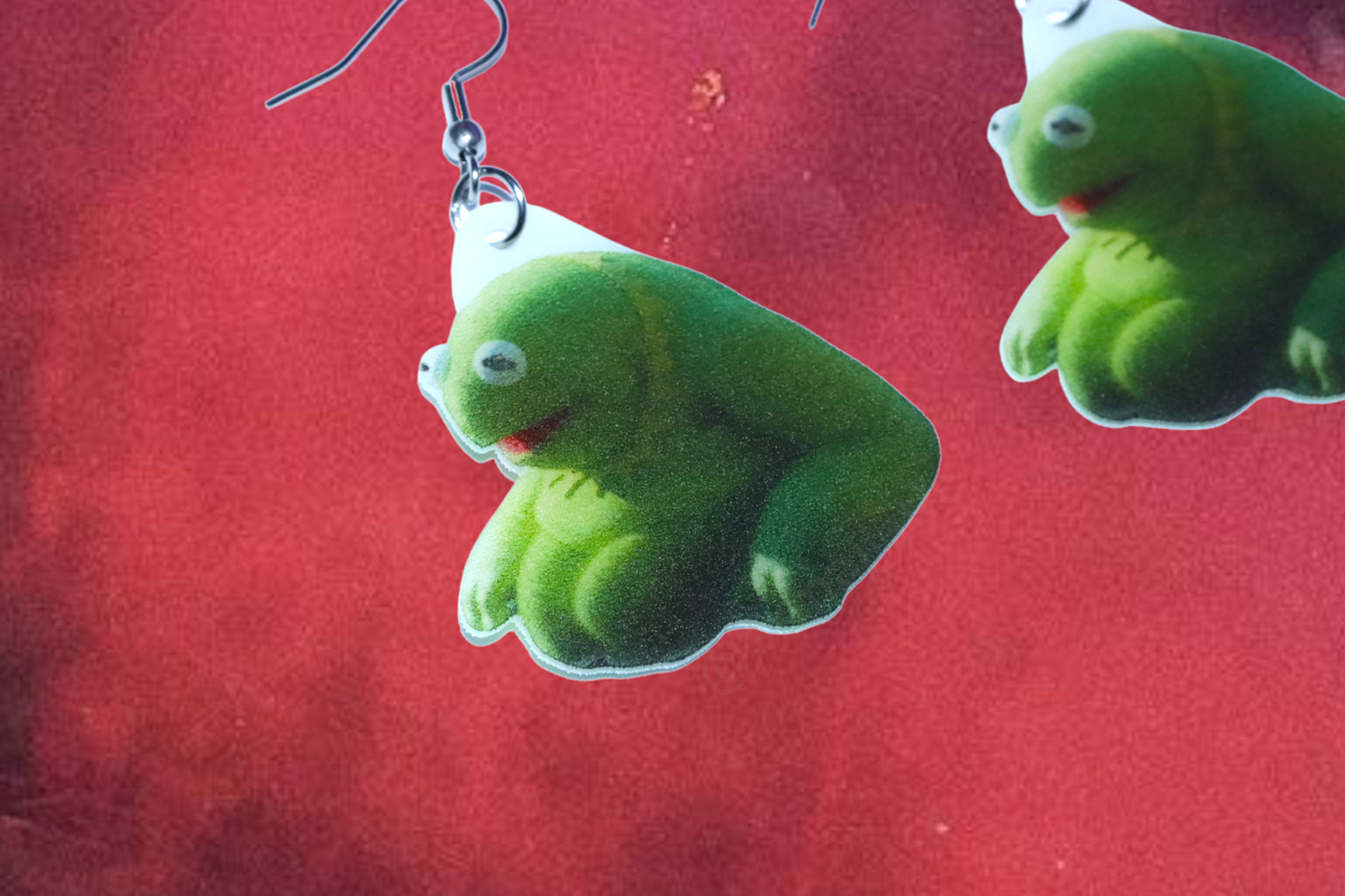 Large Squishy Kermit the Frog Character Handmade Earrings!