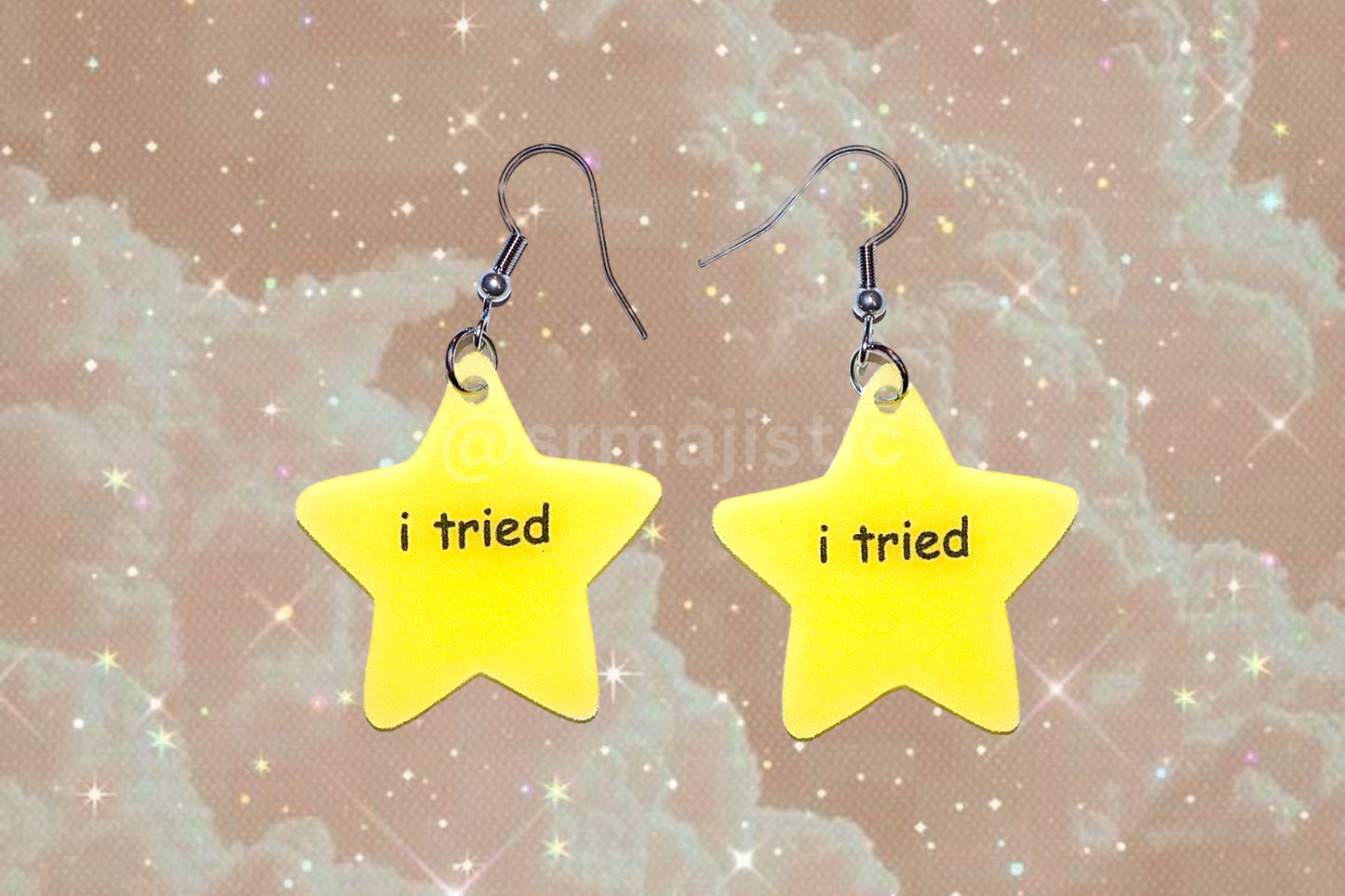 (READY TO SHIP) ‘I Tried’ Gold Star Sticker Funny Handmade Earrings!