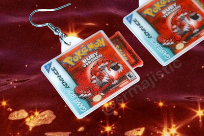 Pokémon Game Boy Advance Ruby, Sapphire, and Emerald 2D Game Detailed Handmade Earrings!