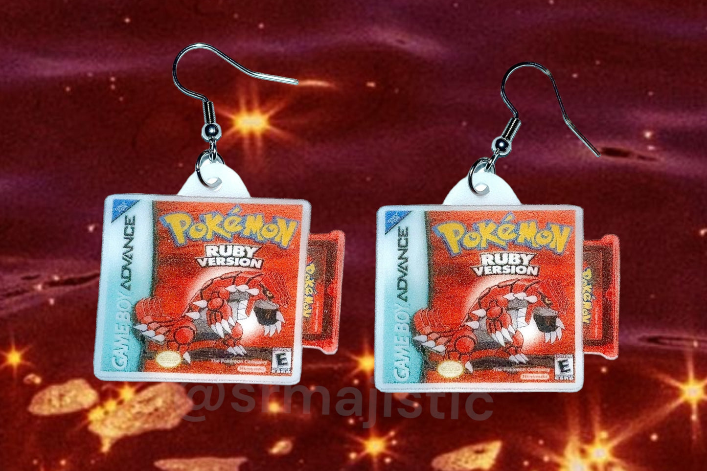 Pokémon Game Boy Advance Ruby, Sapphire, and Emerald 2D Game Detailed Handmade Earrings!