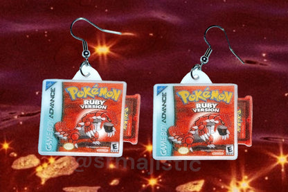 Pokémon Game Boy Advance Ruby, Sapphire, and Emerald 2D Game Detailed Handmade Earrings!