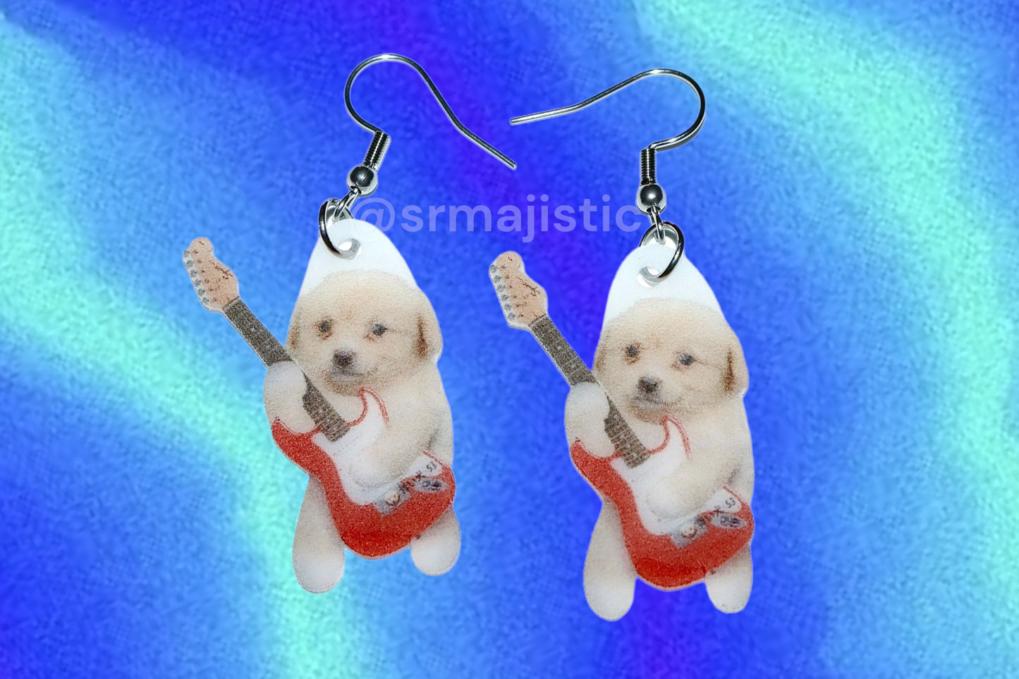 Puppy Dog Jotchua Playing Guitar Meme Funny Handmade Earrings!