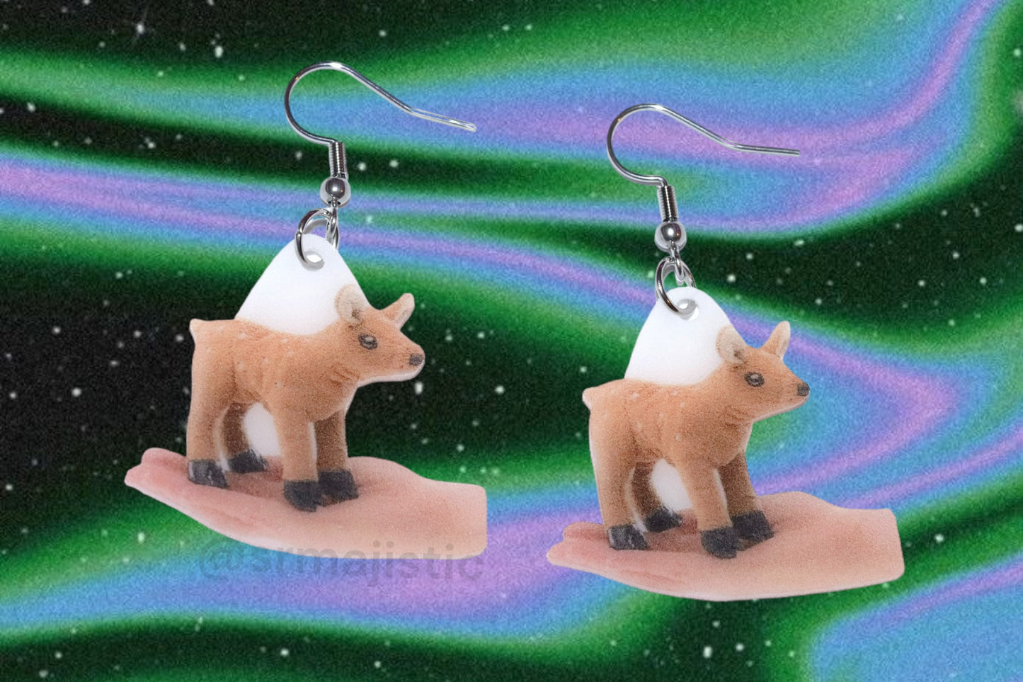 Hand Holding Little Deer Cute Funny Handmade Earrings!