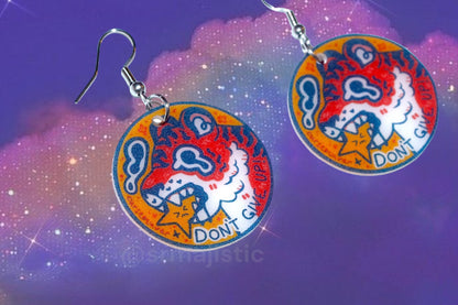 (READY TO SHIP) Don’t Give Up Motivational Tiger Earrings (collaboration with @cursedluver!)