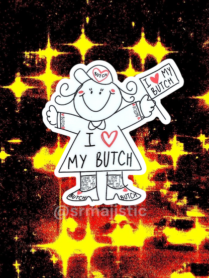 I Love my Butch and Femme Stick Figure Bumper Sticker