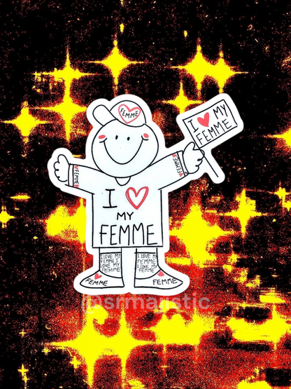 I Love my Butch and Femme Stick Figure Bumper Sticker