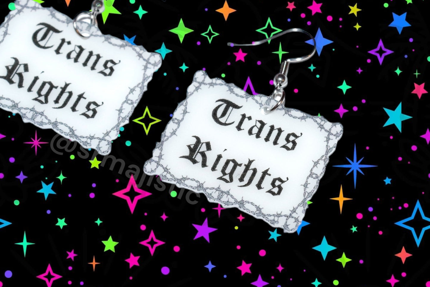 Barbed Wire Gothic Trans Rights Sign Handmade Earrings!