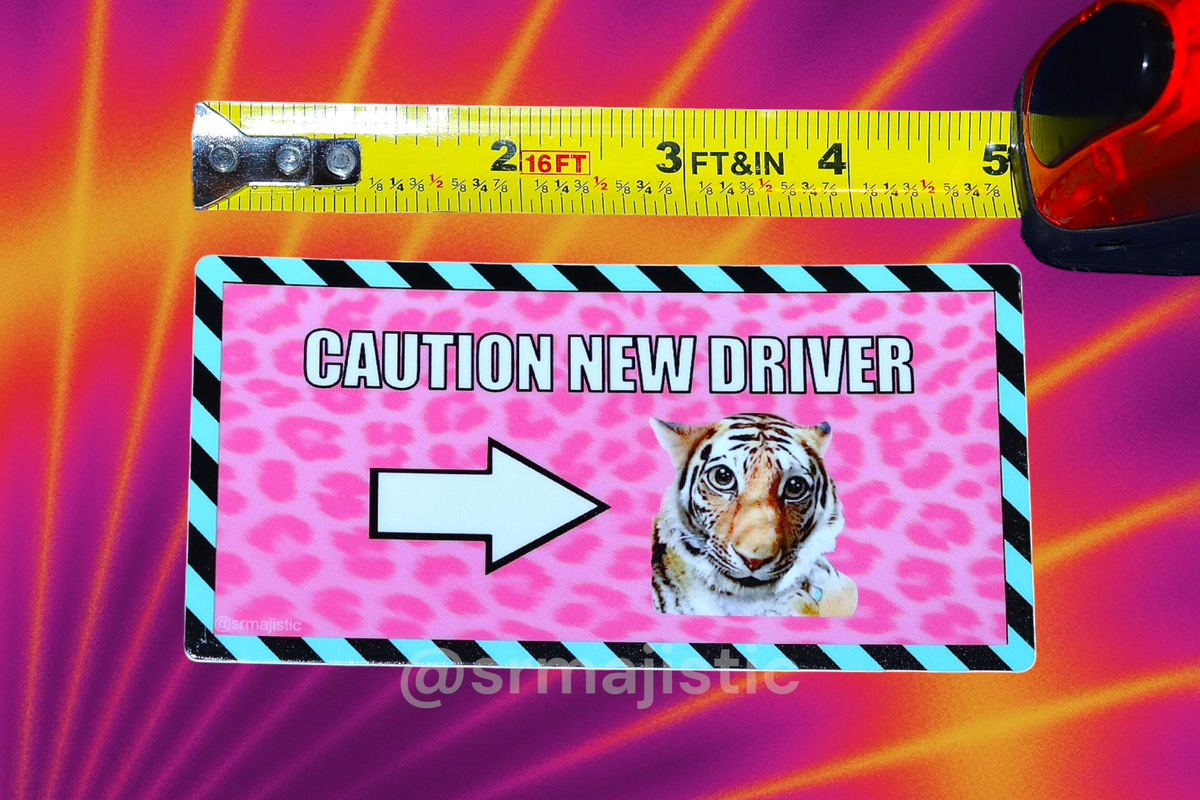 Giant Realistic Flying Tiger New Driver Meme Bumper Sticker