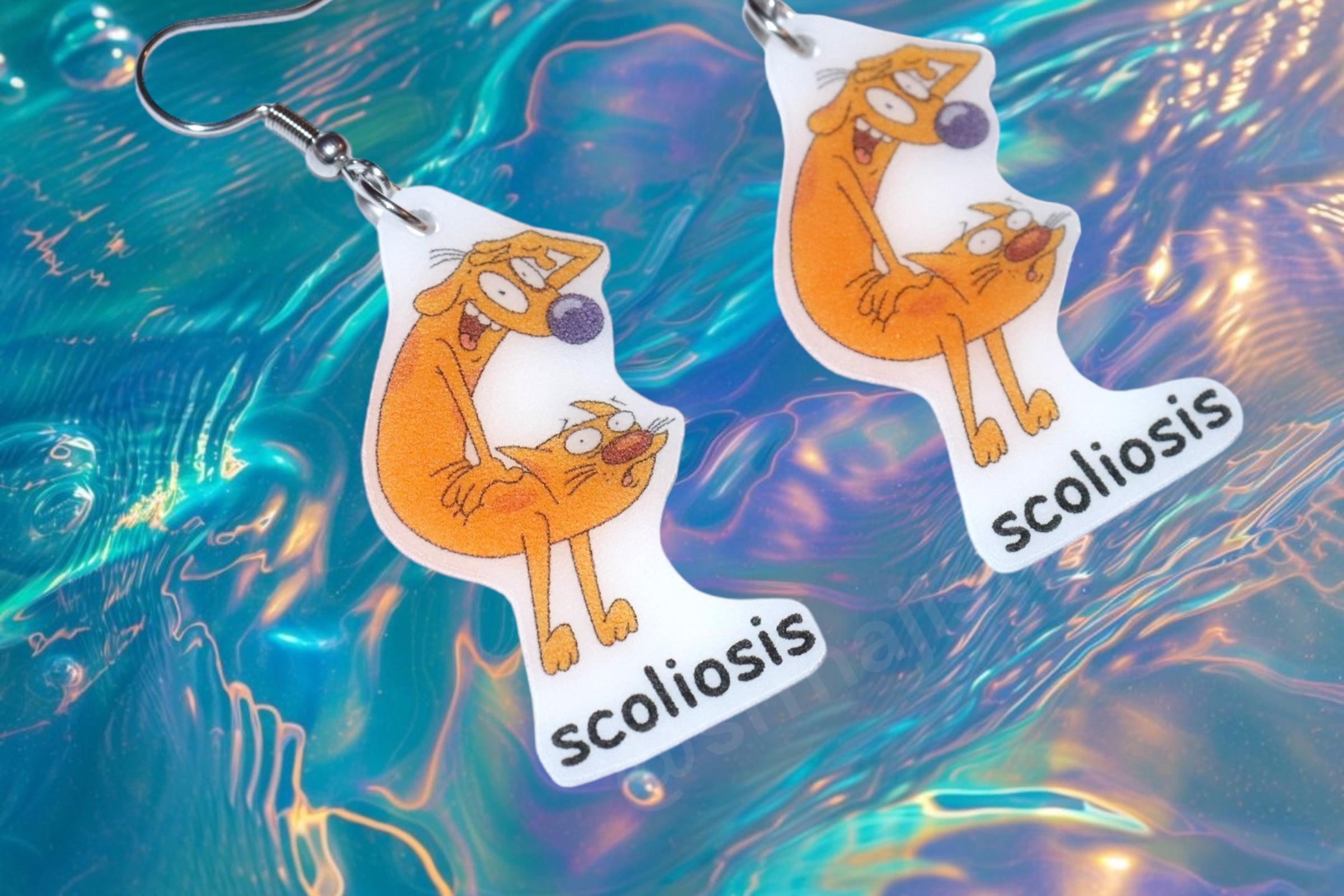 Catdog Scoliosis Meme Handmade Earrings!