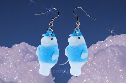 Perfect Manatee Wearing a Blue Hat and Shirt Cute Handmade Earrings!