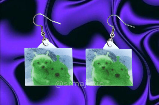 Alien Gleep Glorp Jotchua Hugging Dog Funny Handmade Earrings!