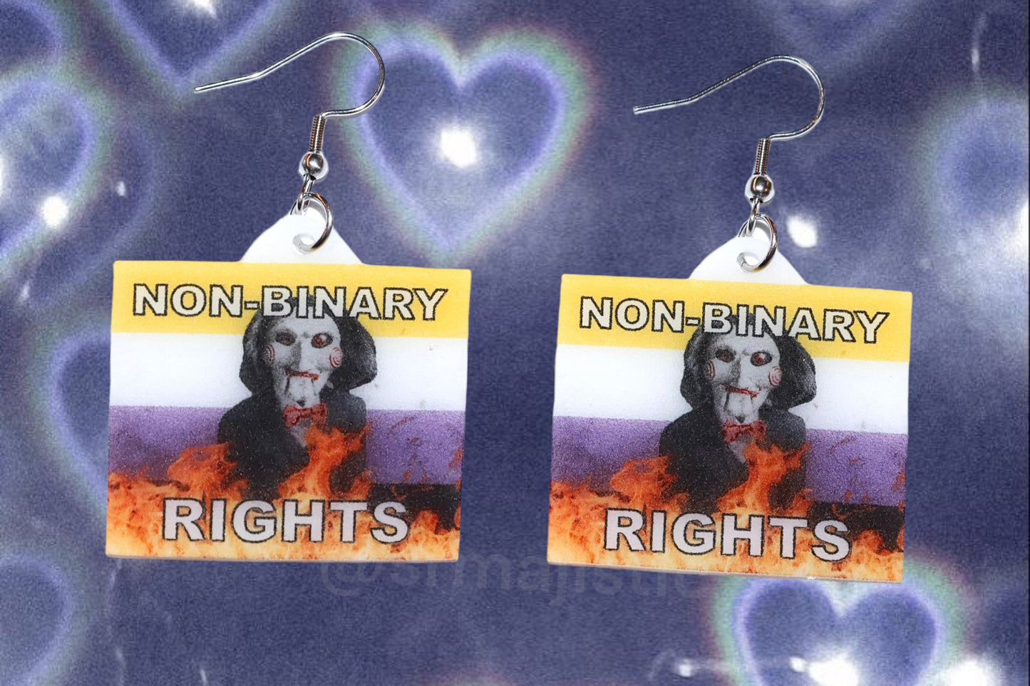 (READY TO SHIP) Jigsaw / Billy the Puppet Saw Character Collection of Flaming Pride Flags Handmade Earrings!