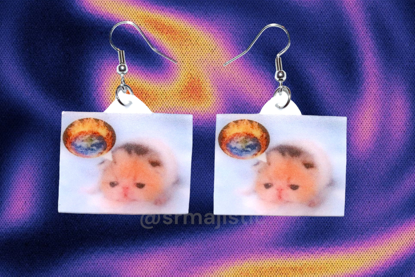 Little Kitten Exploding World Funny Meme Handmade Earrings!