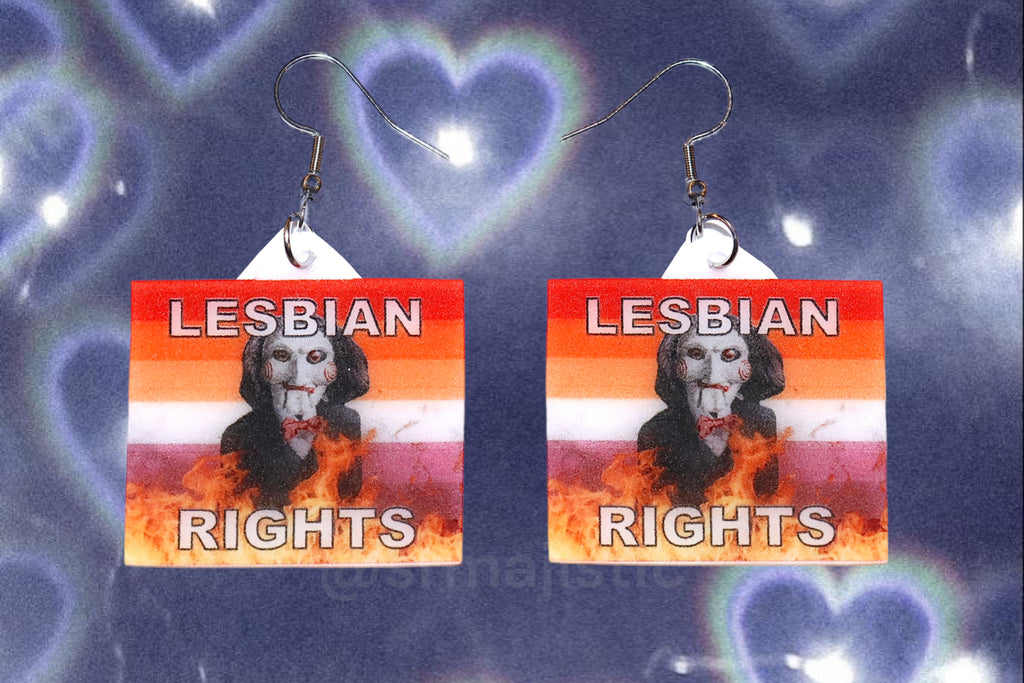 Jigsaw / Billy the Puppet Saw Character Collection of Flaming Pride Flags Handmade Earrings!