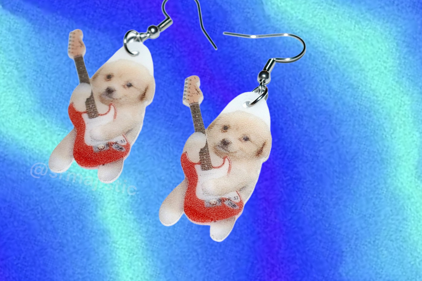 Puppy Dog Jotchua Playing Guitar Meme Funny Handmade Earrings!