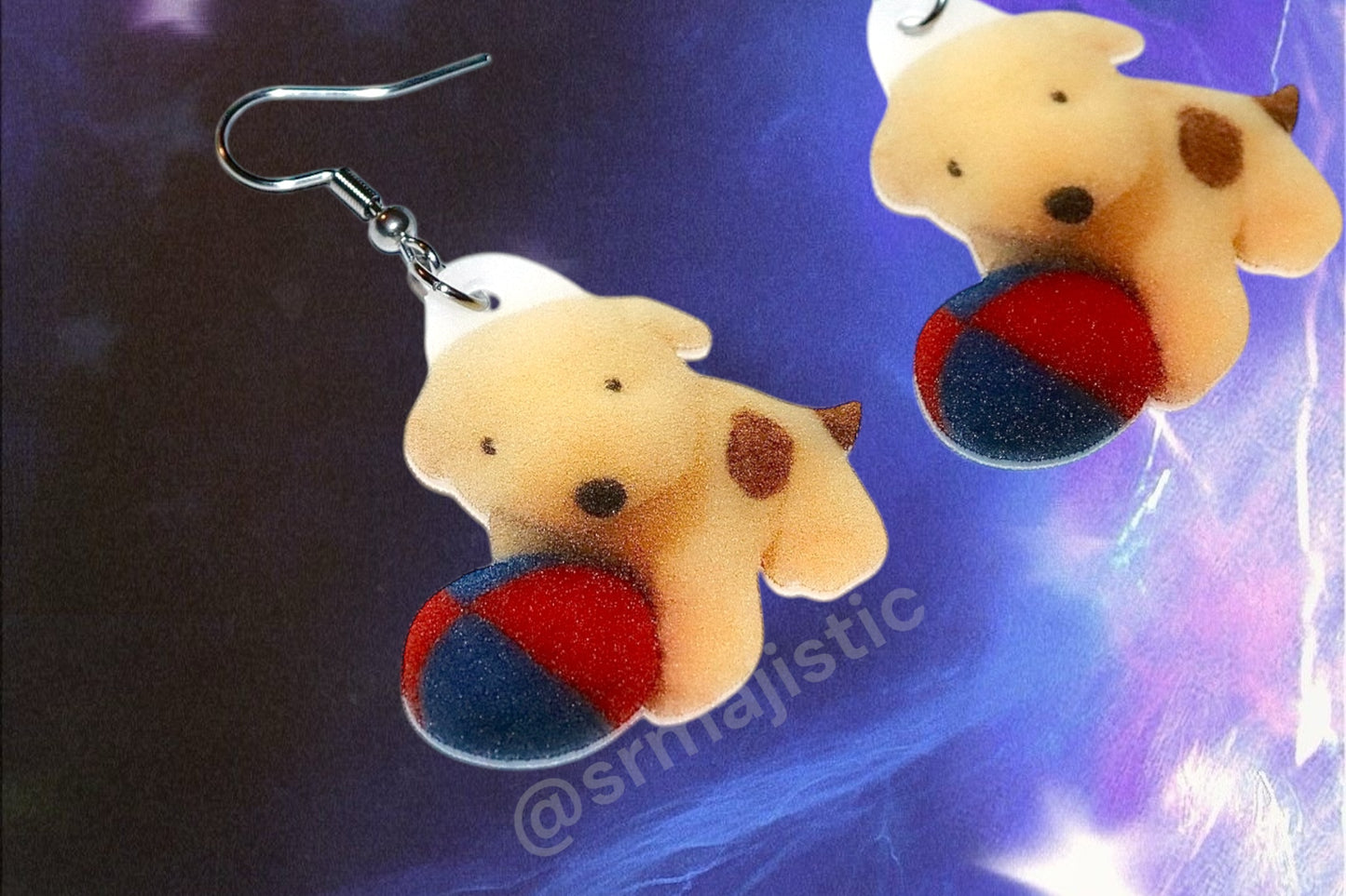 Spot the Dog Playing with Ball Cute Meme Funny Handmade Earrings!