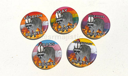 Pope Raccoon Flaming Pride Buttons