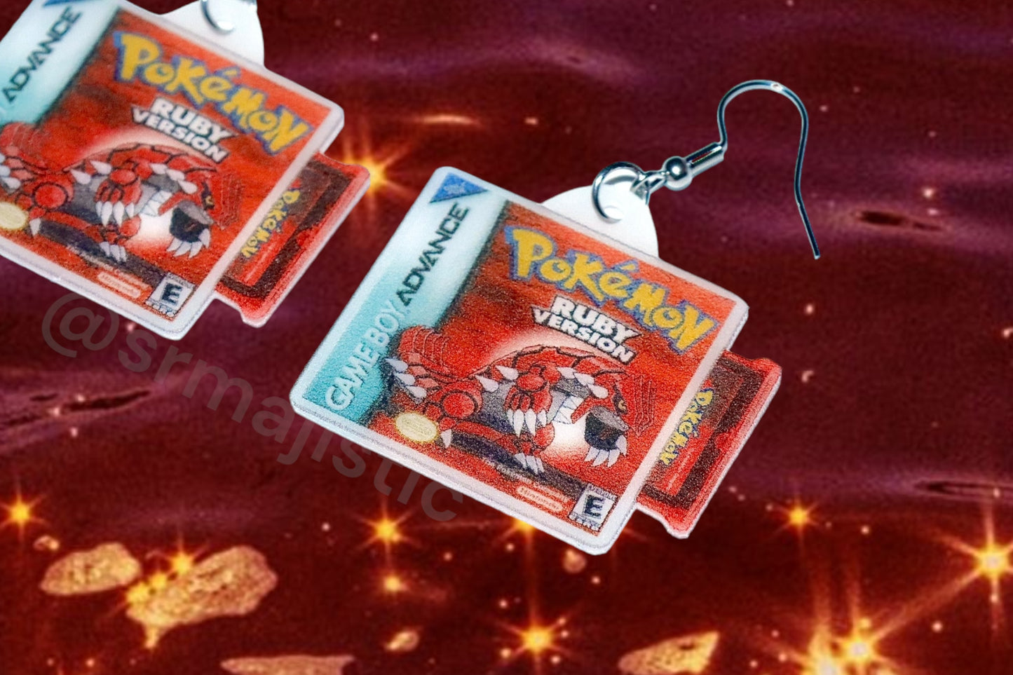 Pokémon Game Boy Advance Ruby, Sapphire, and Emerald 2D Game Detailed Handmade Earrings!