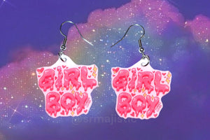Boy Girl and Girl Boy Pink Bubble Letter Earrings (collaboration with @cursedluver!)