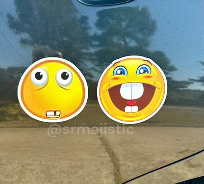 Buck Tooth Happy and Sad Emoji Meme Car Magnets