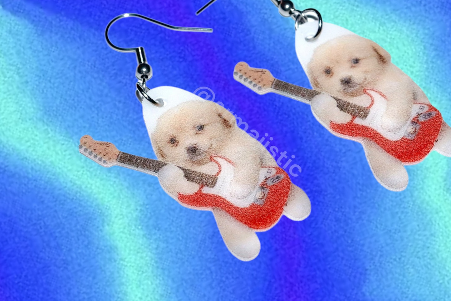 Puppy Dog Jotchua Playing Guitar Meme Funny Handmade Earrings!