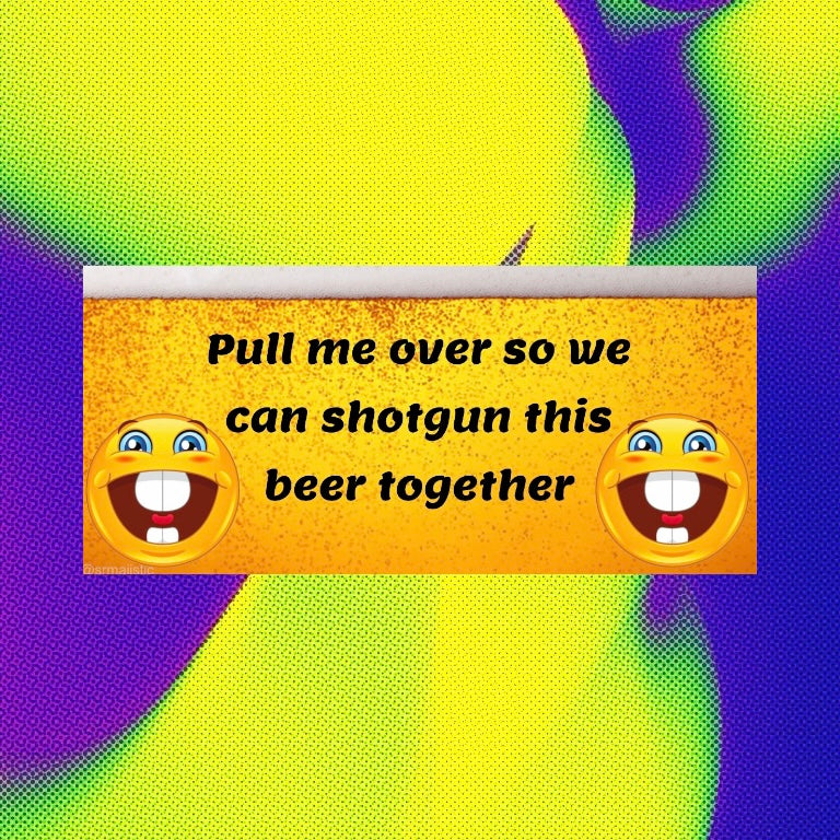 Pull Me Over So We Can Shotgun This Beer Together Meme Bumper Sticker