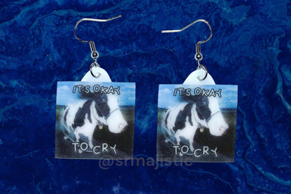 Its Okay to Cry Cow Meme Handmade Earrings!