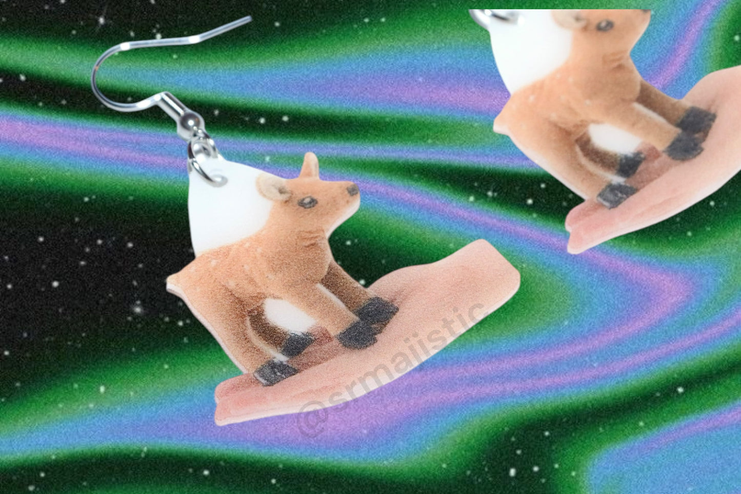 Hand Holding Little Deer Cute Funny Handmade Earrings!